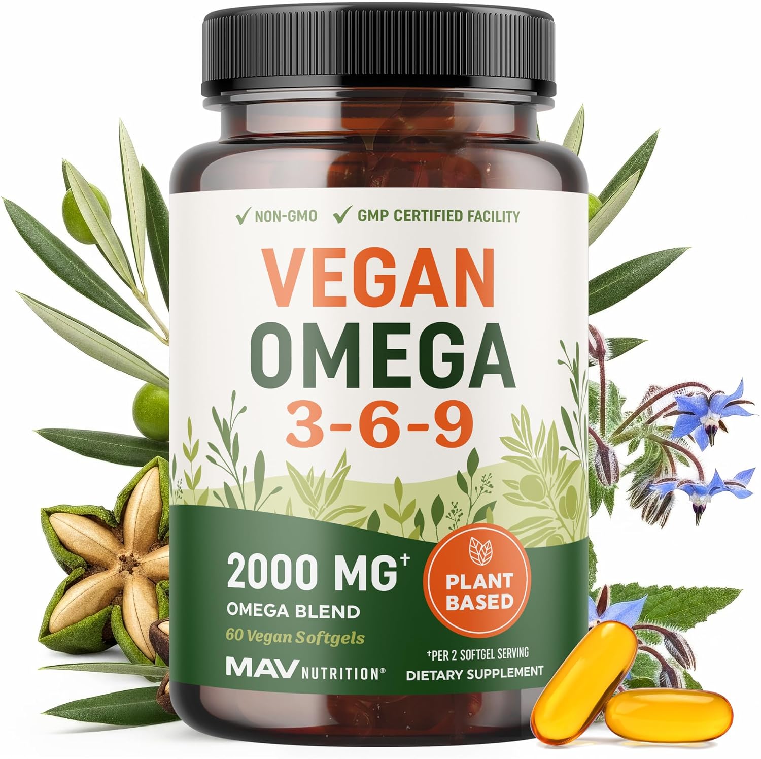Vegan Omega 3 6 9 Supplements | 2000MG Plant-Based Triple Omega 369 Blend | Heart, Brain, Skin, and Eye Health Support | Vegan Fish Oil Alternative | Essential Fatty Acids Complex | Non-GMO | 60 Ct - Image 1