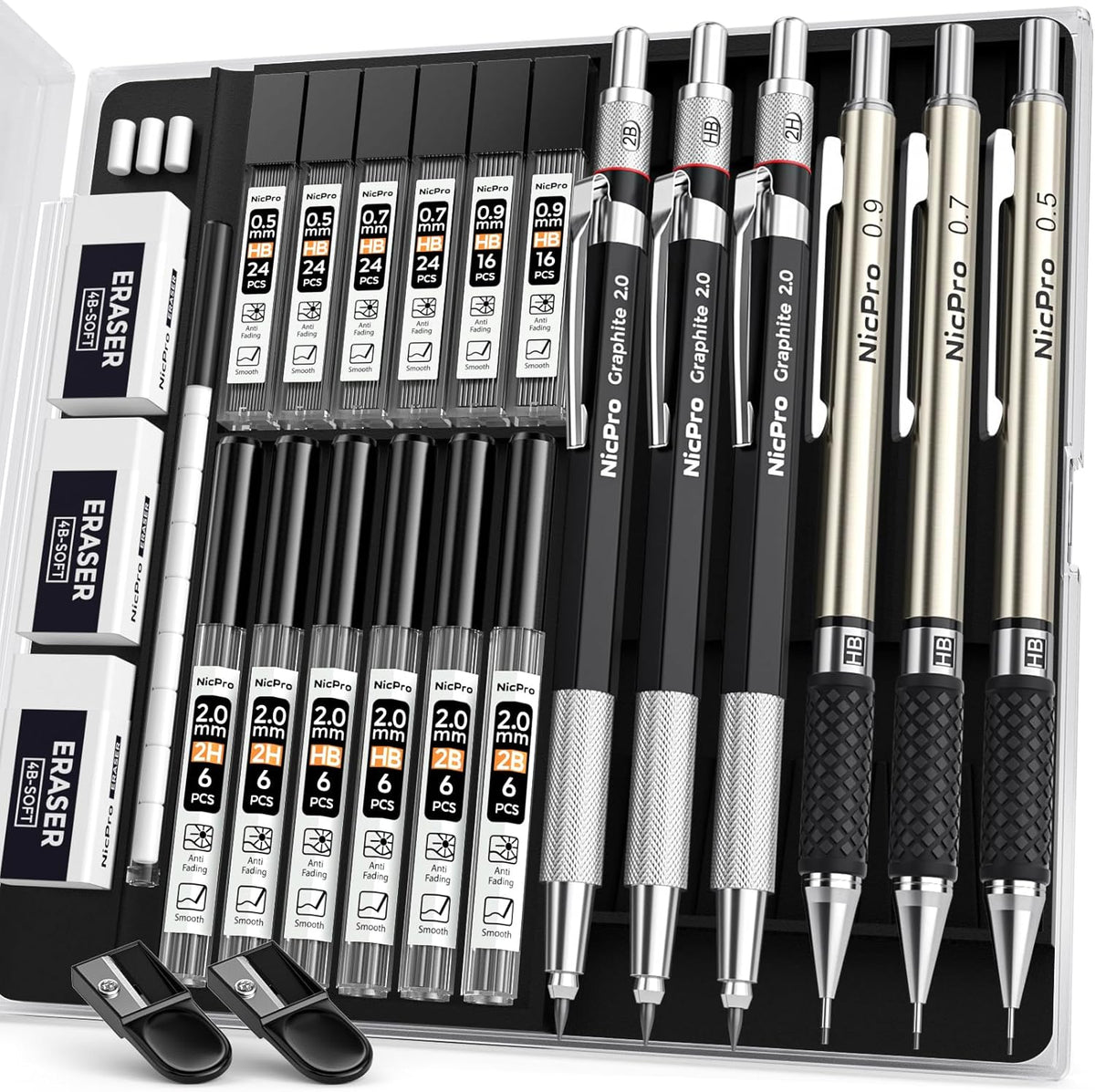Nicpro mechanical pencil set front view