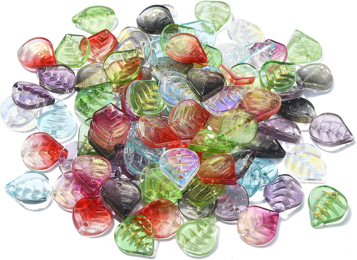 Packaging display of LiQunSweet crystal leaf charms for crafting