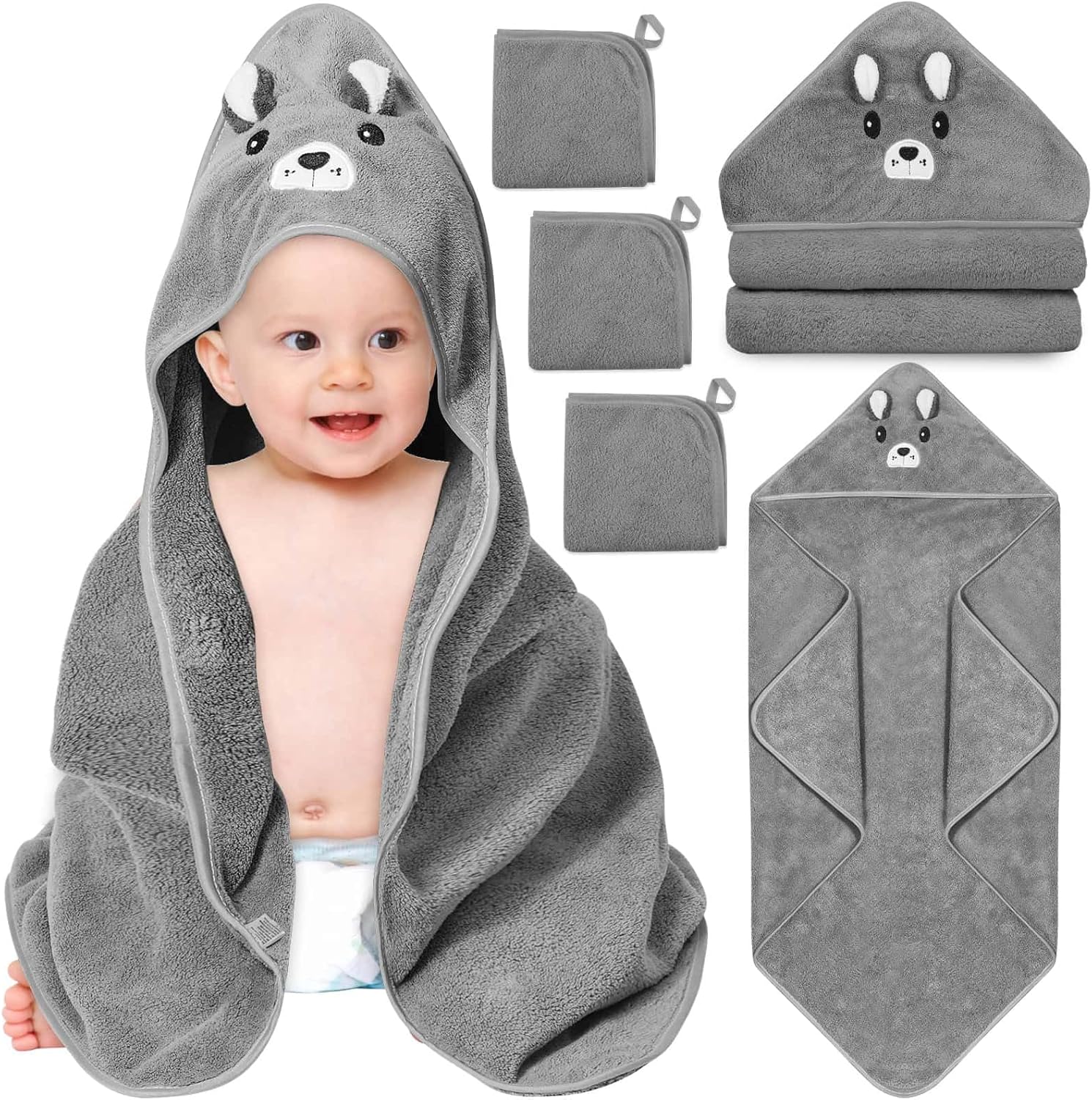 Sublaga 4 pieces hooded baby towel and washcloth set front view