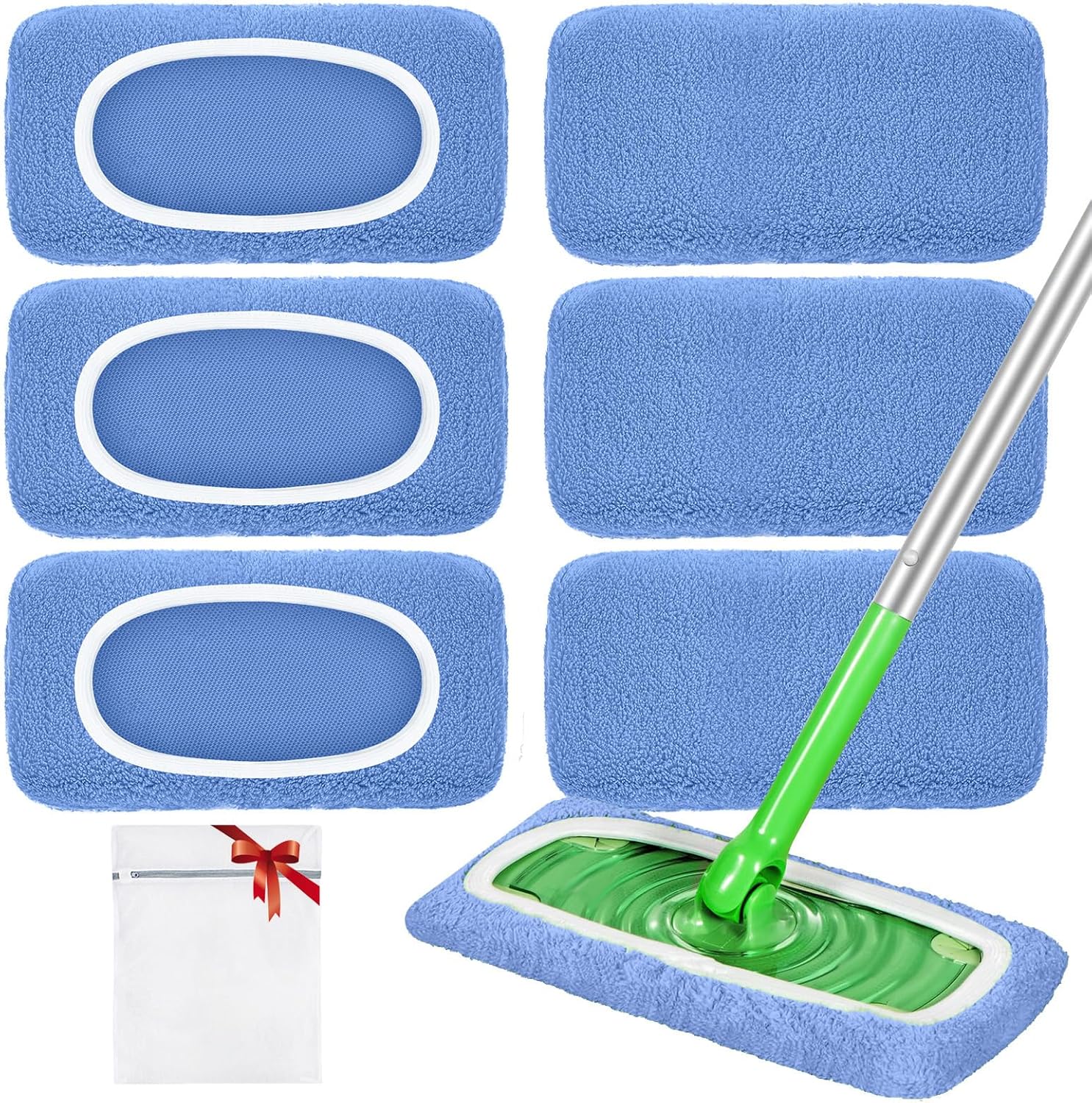 Loveco reusable mop pads six pack front view showing blue microfiber texture