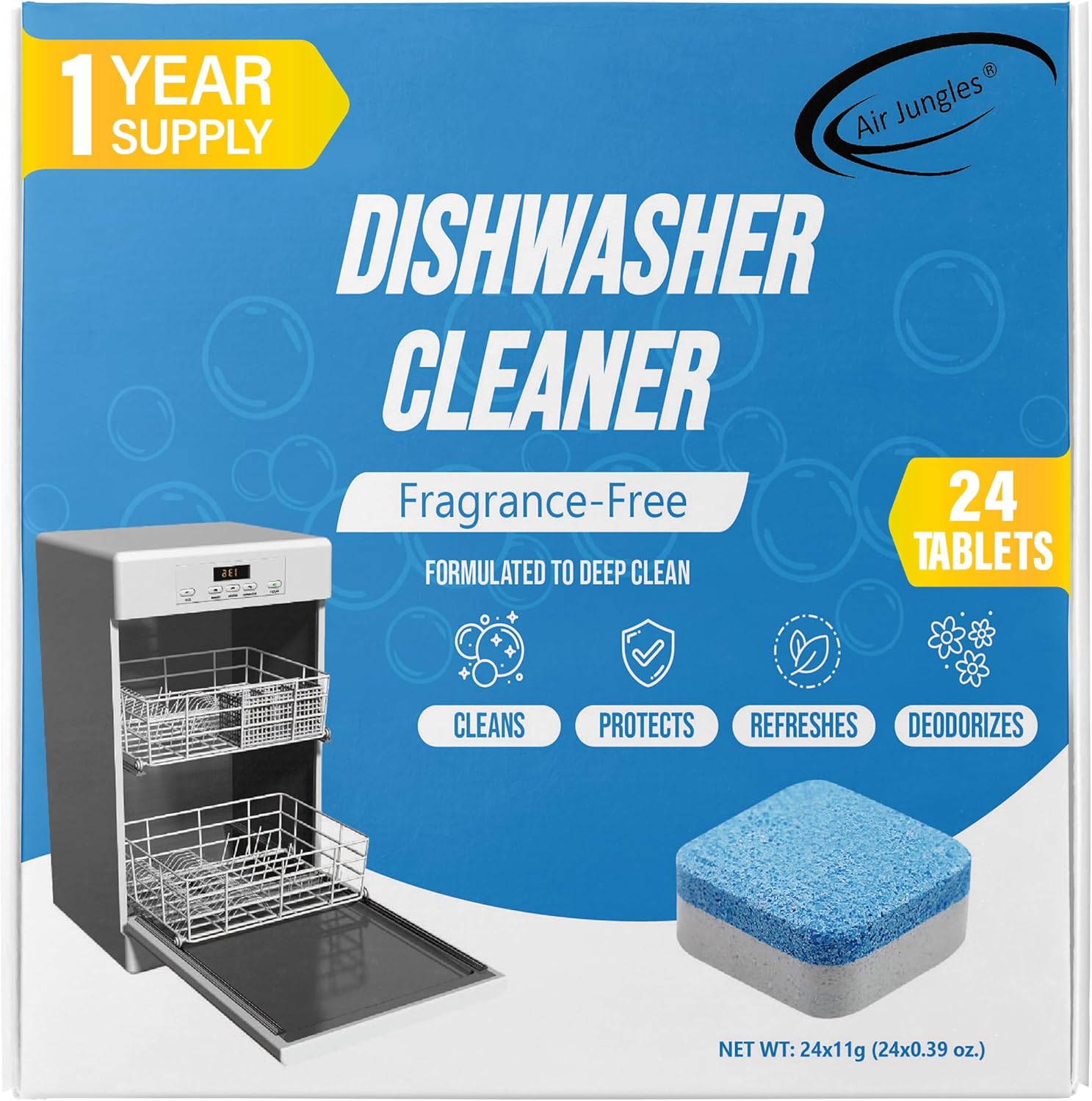 Air Jungles dishwasher cleaner tablets front view pack