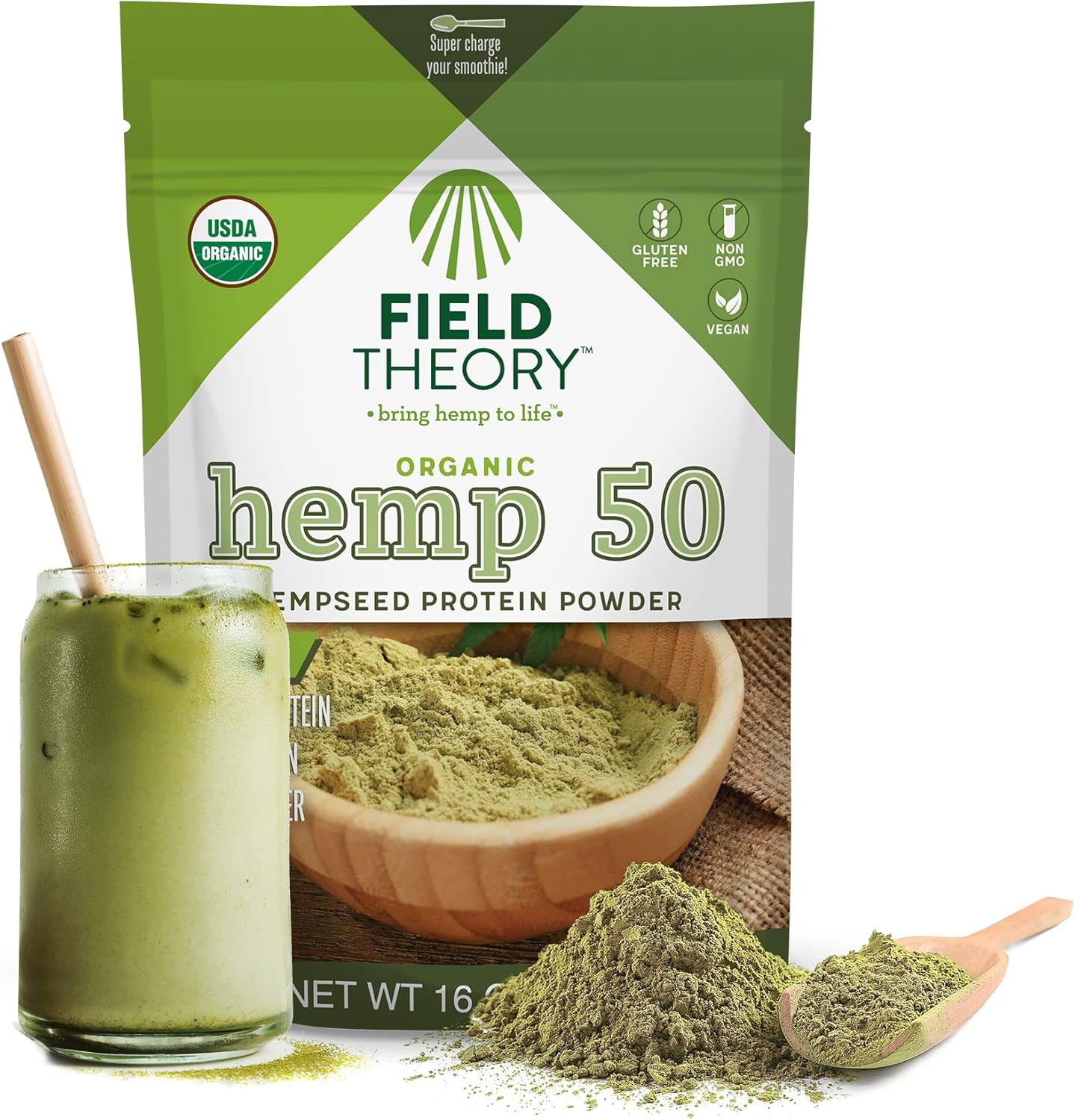 Field Theory Hemp Pro 50 Protein Powder 16 Ounce front view organic plant protein
