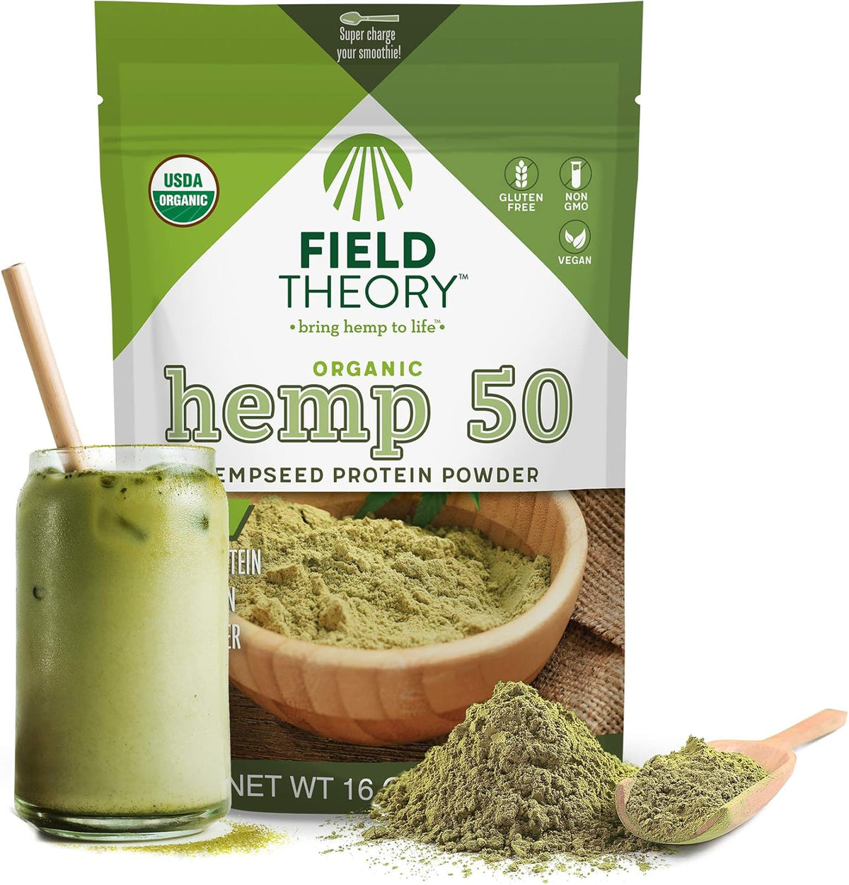 Field Theory Hemp Pro 50 Protein Powder 16 Ounce front view organic plant protein
