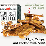 Texture detail of the crispy honey candy base loaded with premium tree nuts.