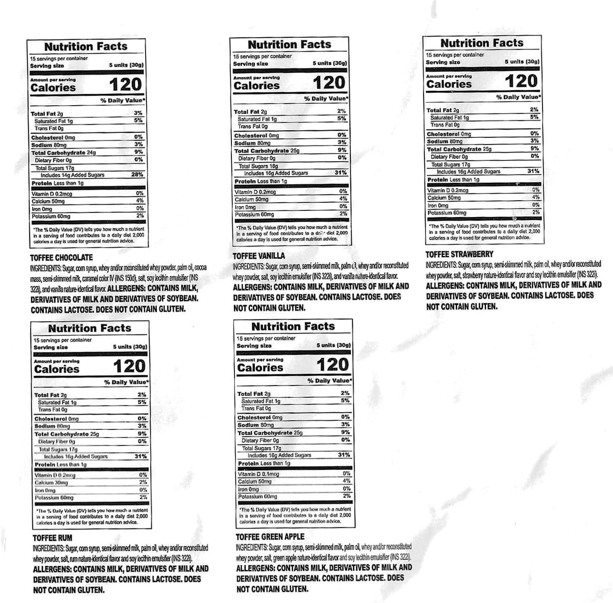 Fusion Sweets Assorted Toffee Candy Five Flavors Individual Metallic Wrappers Display