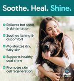 Pup Labs K9 Soothe pet skin treatment bottle displaying all natural ingredients
