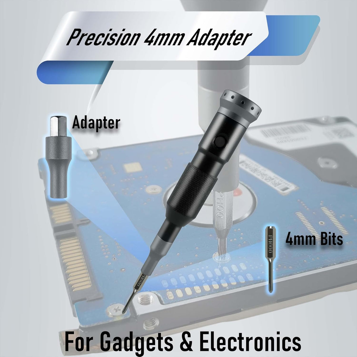 Detailed view of the 4mm precision bits for electronics and smartphone repair.