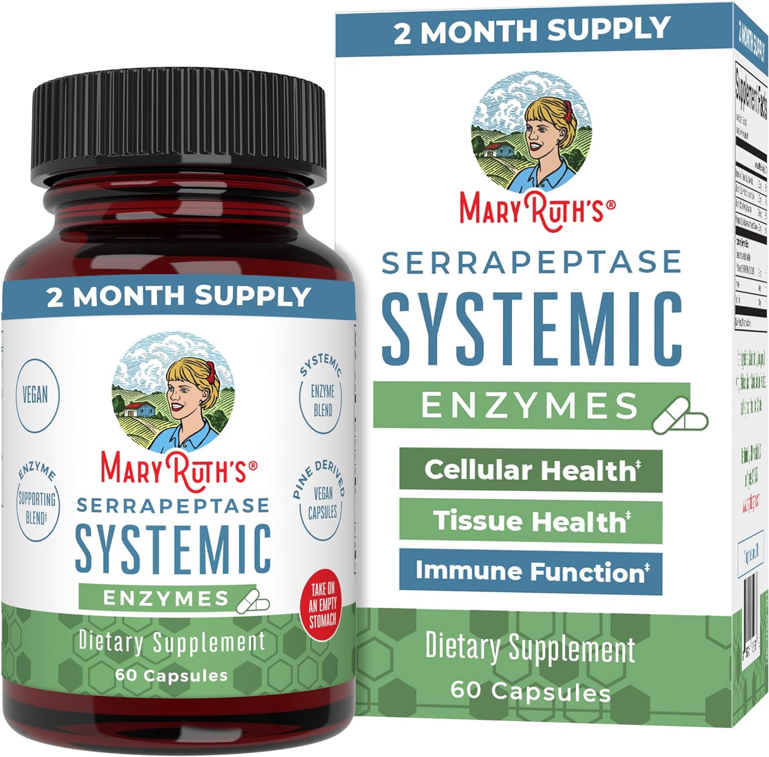MaryRuth Organics Serrapeptase Enzymes Capsules front view bottle