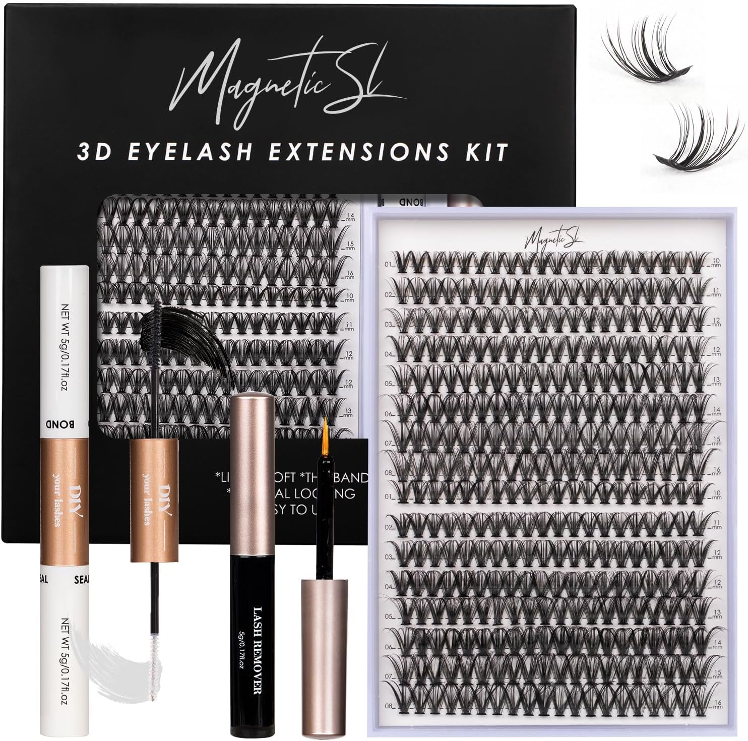 Magnetic SL DIY lash extensions kit front view showing 320 cluster box