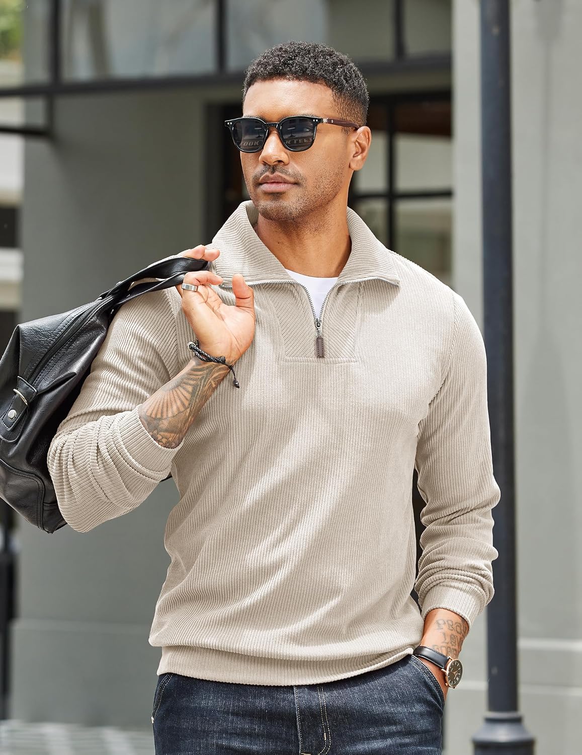 COOFANDY Men's Mock Neck Sweater collar detail