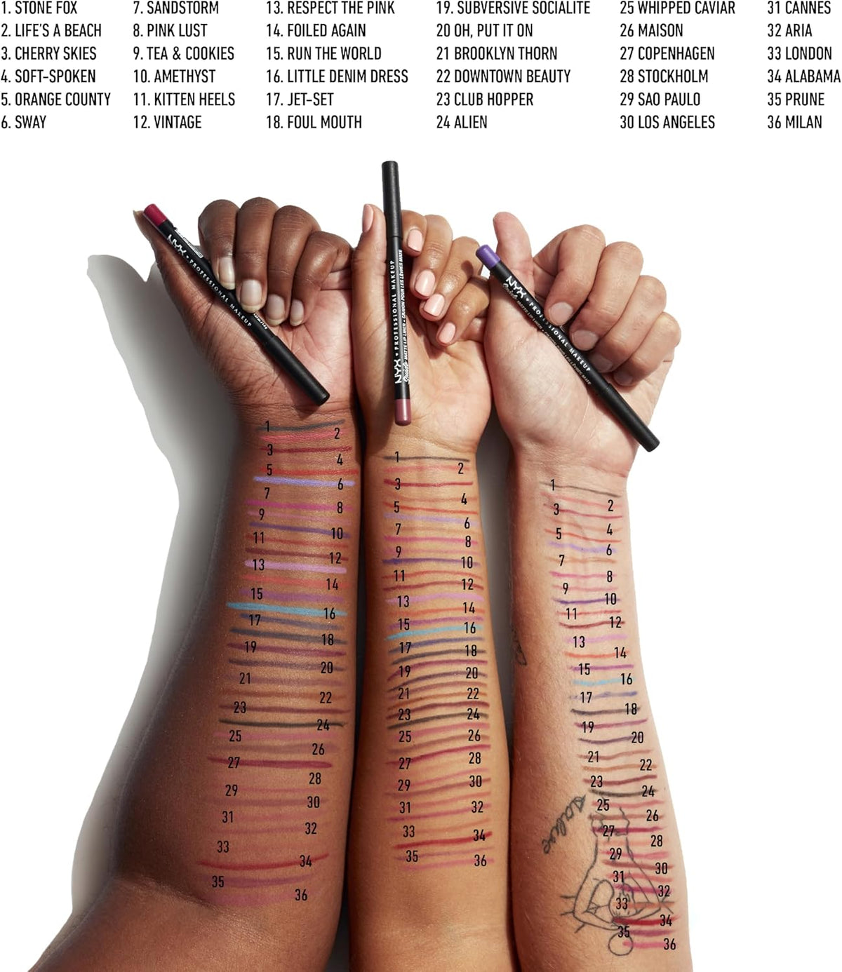 Nyx Suede Matte Lip Liner packaging and label details