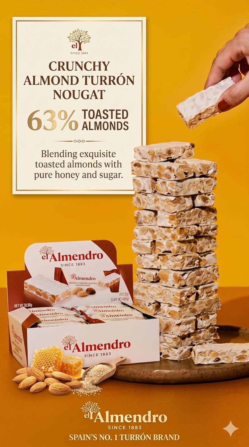 El Almendro crunchy traditional Spanish nougat bars containing premium roasted almonds.