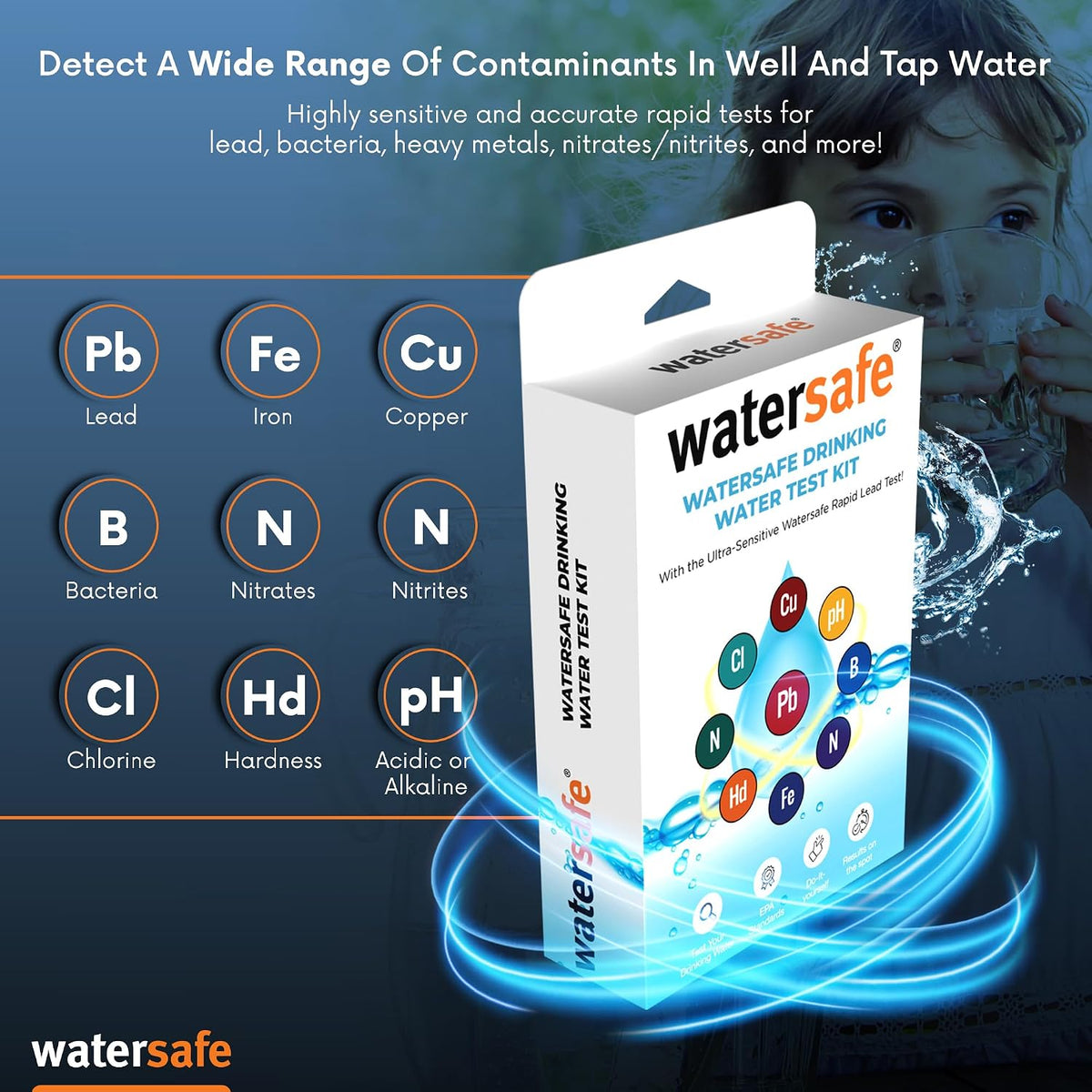 Watersafe water testing kit back of packaging details