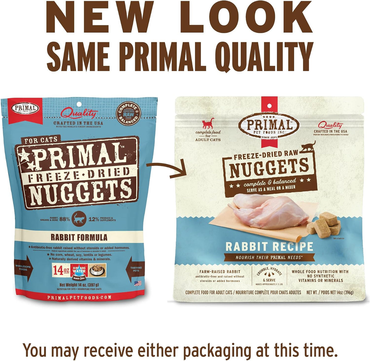 Primal freeze dried rabbit nuggets for cats premium grain free raw food bag