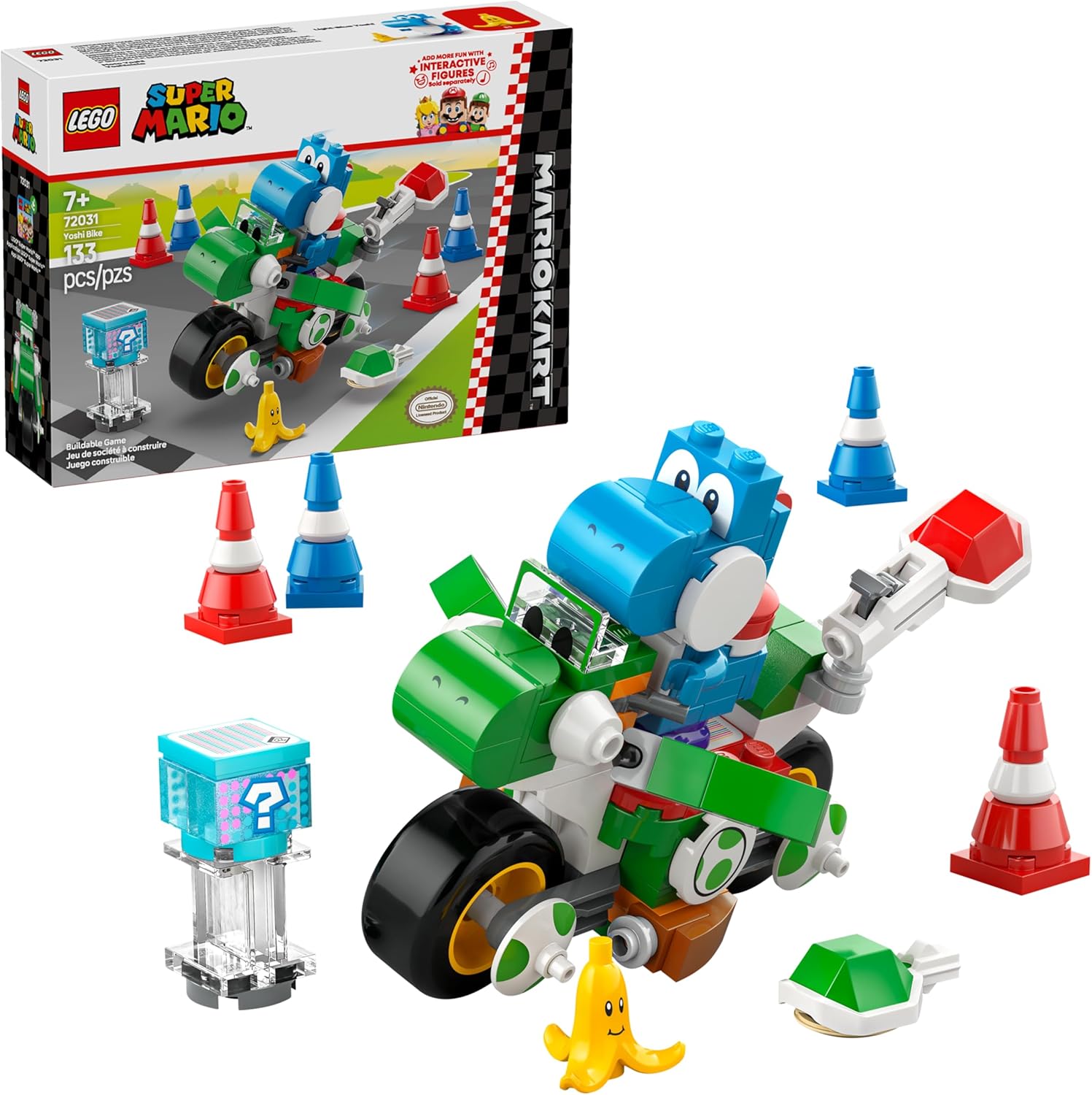 Lego Super Mario Yoshi Bike front view with Blue Yoshi
