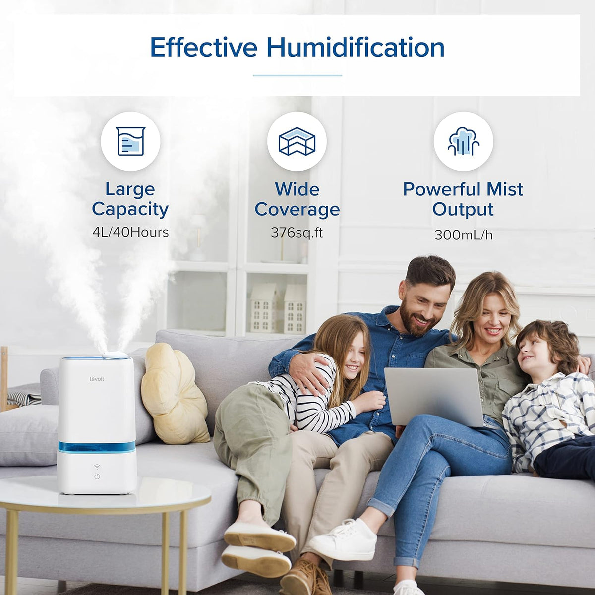 LEVOIT 4L Smart Cool Mist Humidifier for Home Bedroom with Essential Oils, Customize Humidity for Baby & Plants, APP & Voice Control, Schedule, Timer, Last up to 40Hrs, Whisper Quiet, Handle Design - Image 5