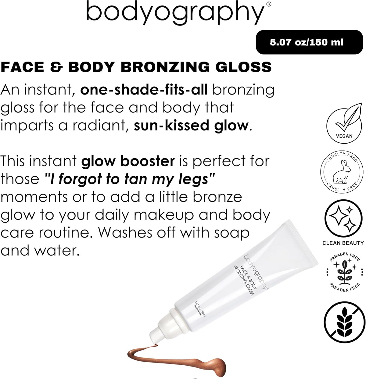 Bodyography Face And Body Bronzing Gloss applied on skin for glow