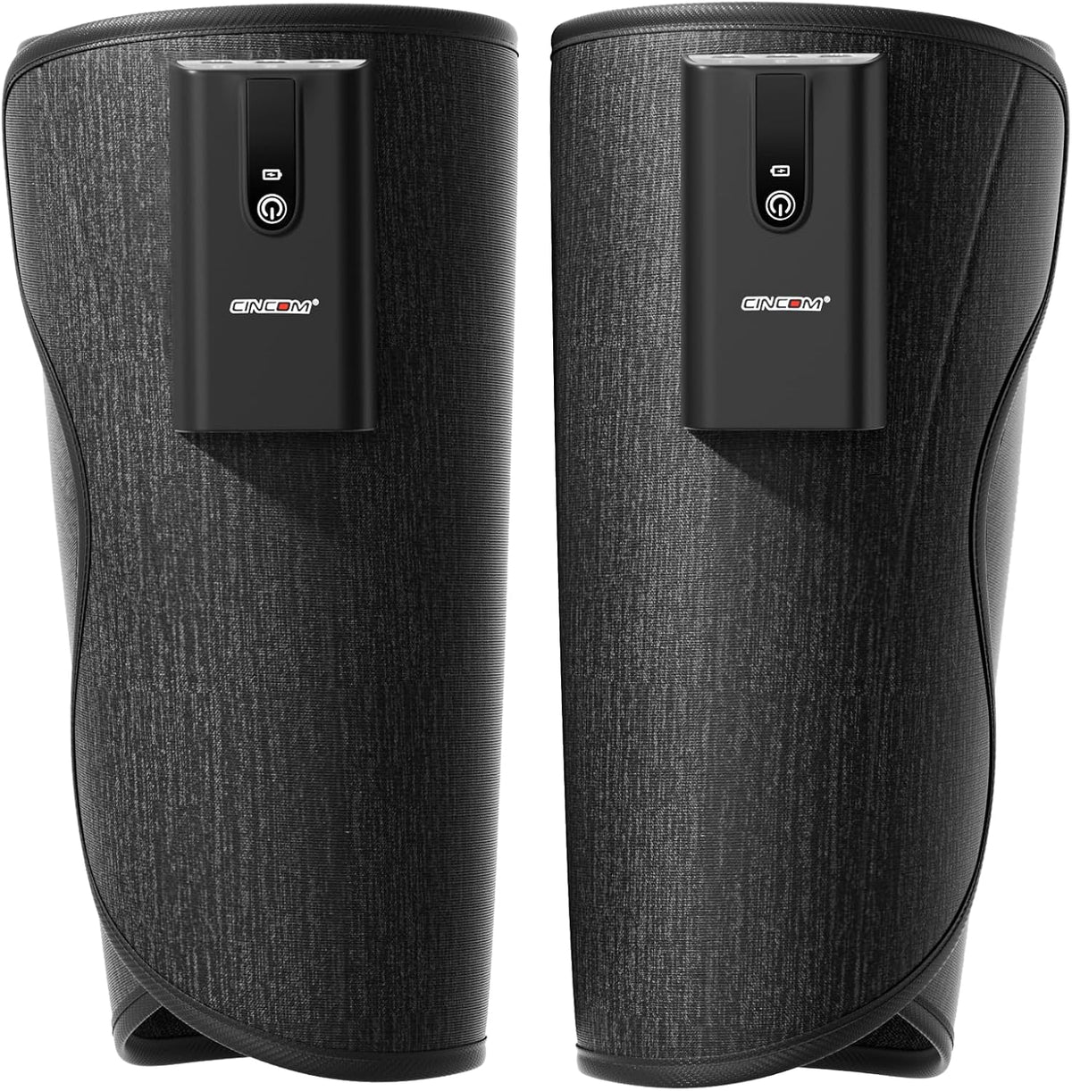 CINCOM Air Compression Leg Massager front view showing the sleek gray cordless wraps fitted firmly around the calves
