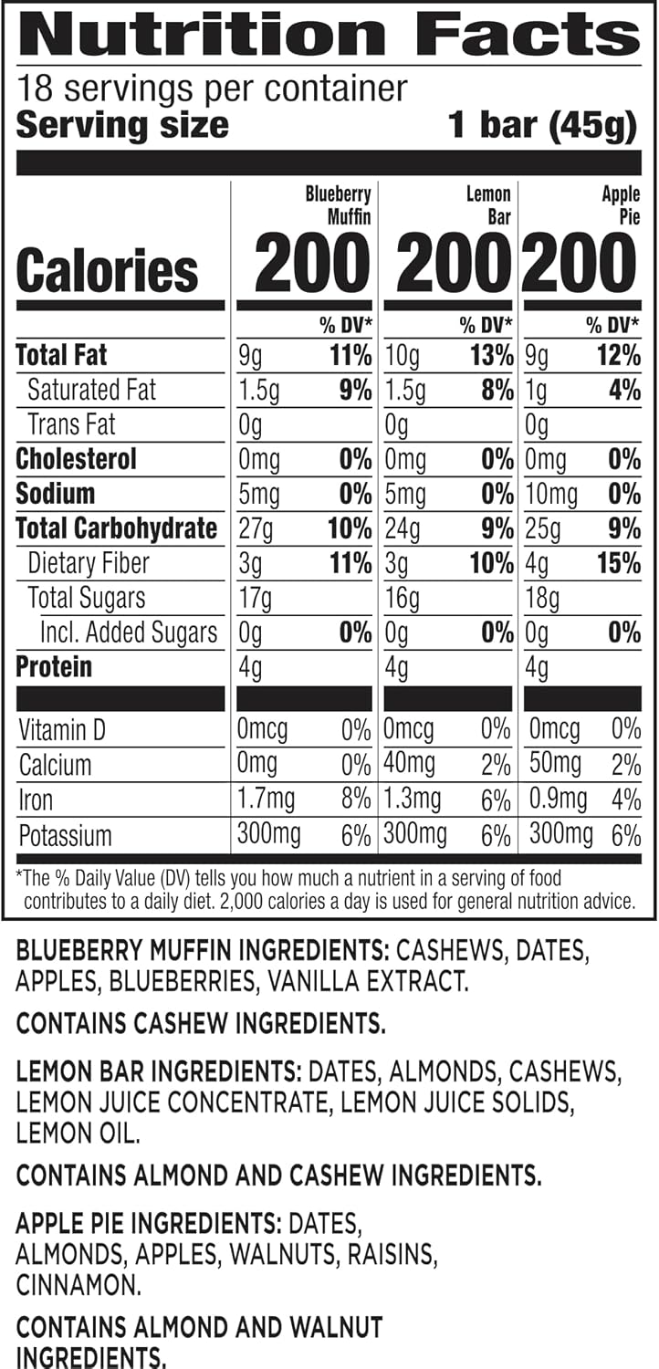 Larabar plant based fruit bars collection showing Lemon Bar packaging detail.