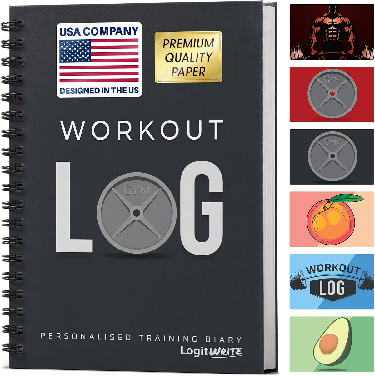 Workout Log Gym workout planner front view charcoal gray A5 notebook