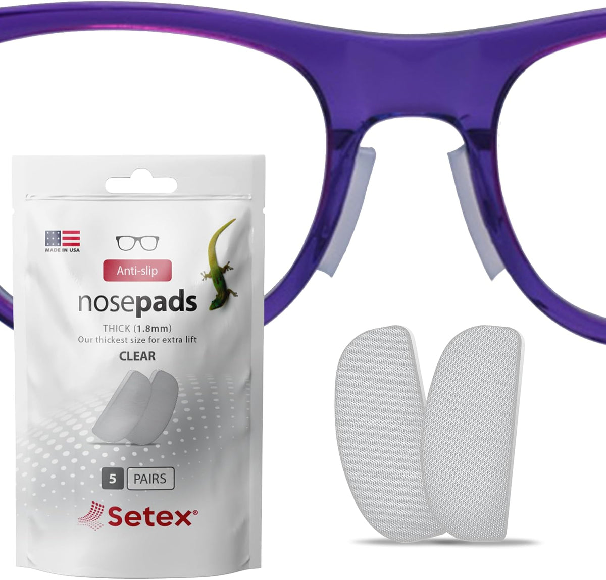 Setex Gecko Grip anti slip eyeglass nose pads front view packaging