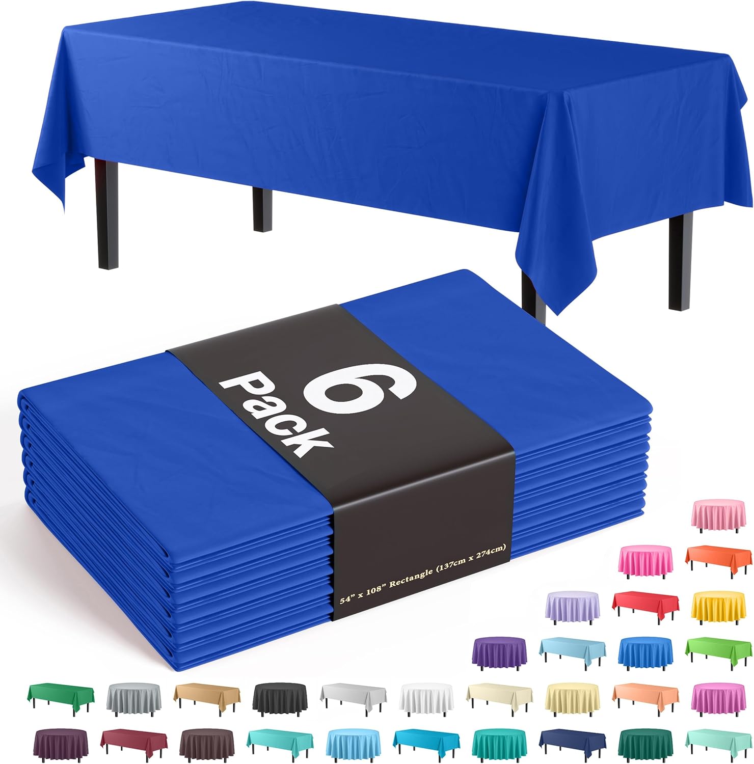 Exquisite Party Solids blue plastic tablecloth 6-pack front view