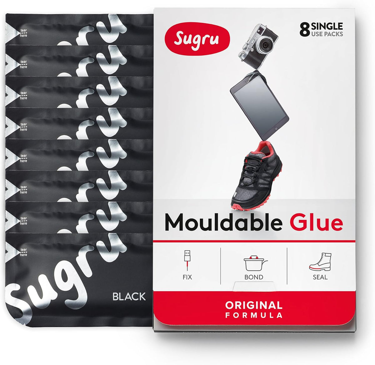 Sugru SBLK8 Mouldable Glue (Black, Pack of 8) - Image 1