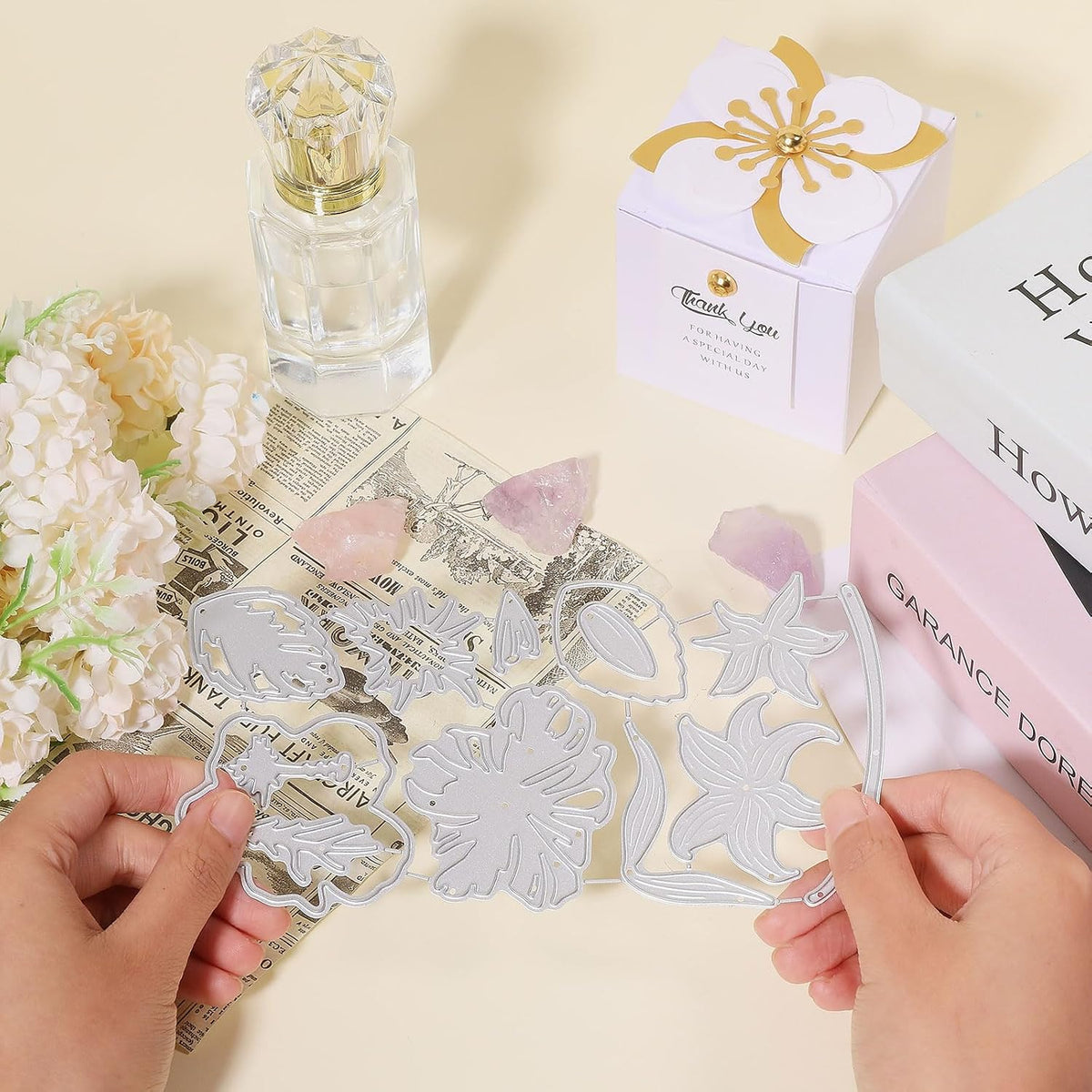 Assembled papercraft hibiscus flower made from cutting dies