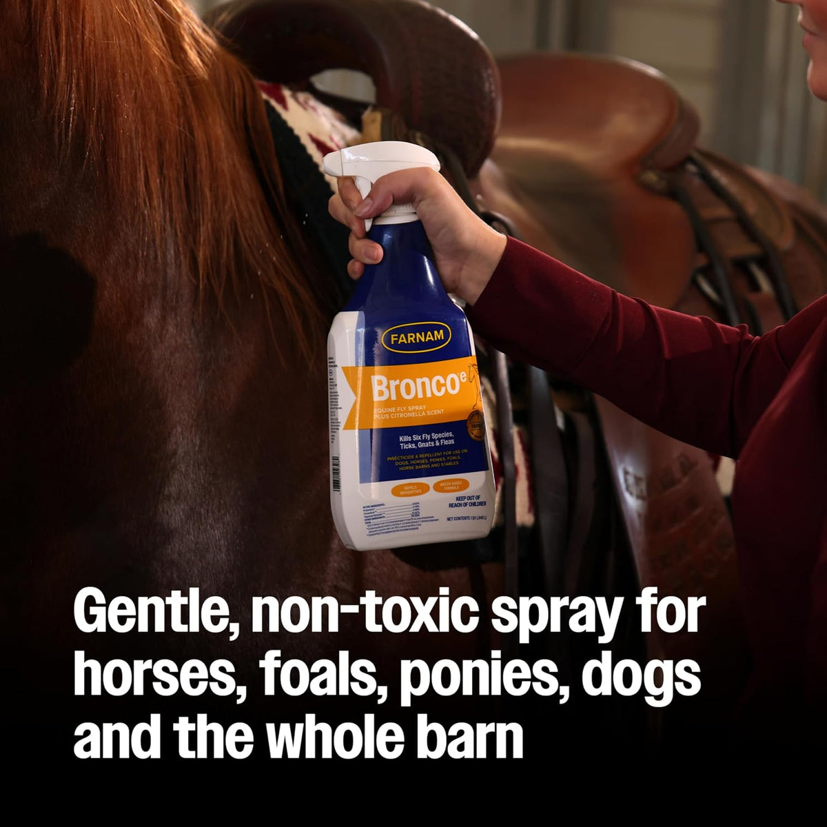 Farnam Bronco 32 Ounce premium fly repellent spray bottle for livestock care