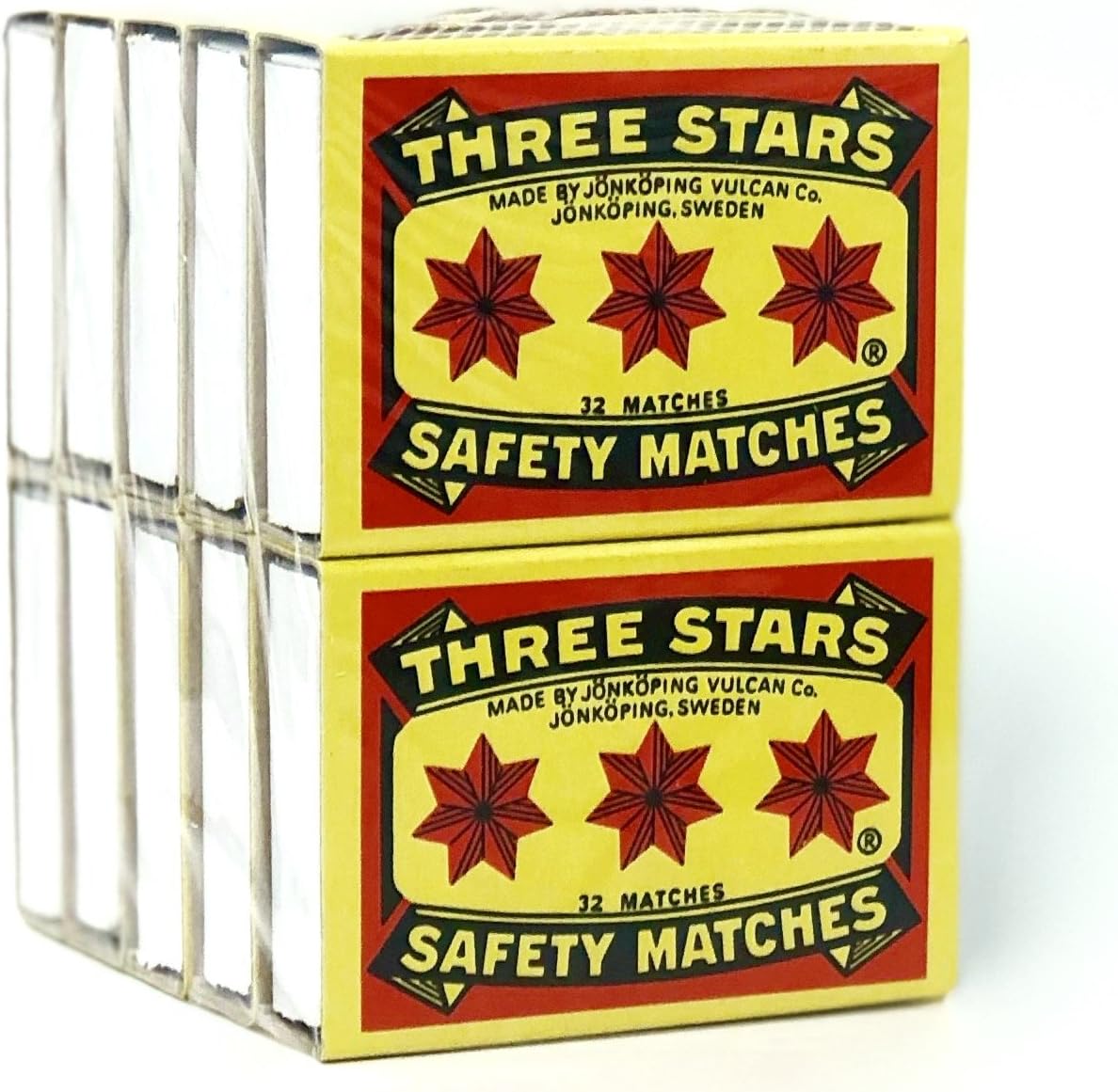 Swedish Match Three Stars Safety Matches pack of ten boxes front view