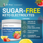 Dr. Berg premium mineral hydration powder packaging showing fifty servings capacity.