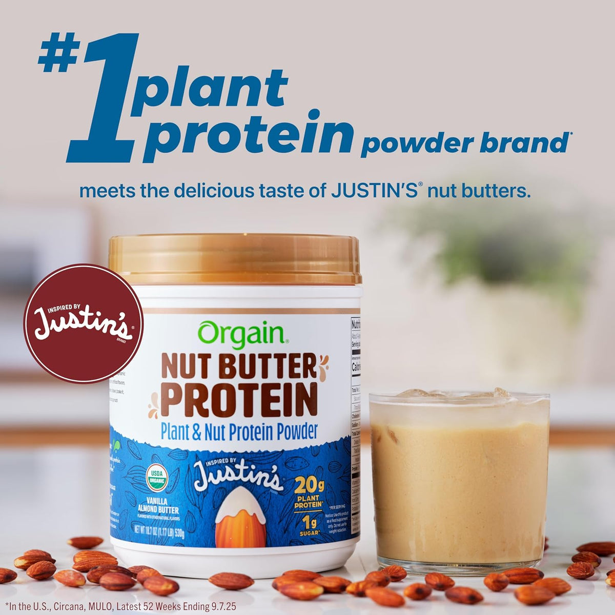 Orgain organic plant and nut protein powder close up packaging