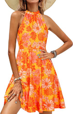 OUGES Women's Halter Neck Floral Summer Casual Vacation Sundress 2026 | Lightweight, Soft,Summer Casual Sundress 2026, A-Line Beach Dress for Holiday, Daily Wear - Image 15
