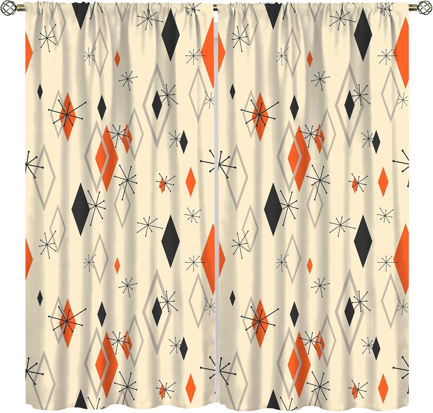 SENRUEGT mid century cat retro geometric curtain front view showcasing the atomic starburst pattern