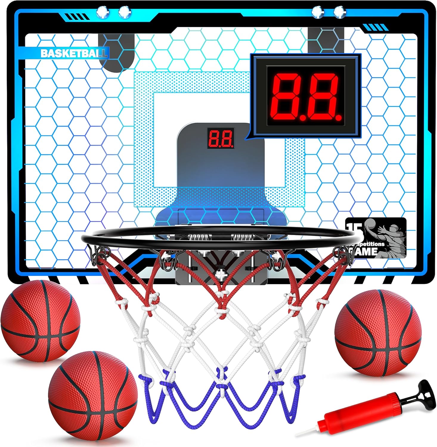 HopeRock indoor mini basketball hoop with LED lights front view