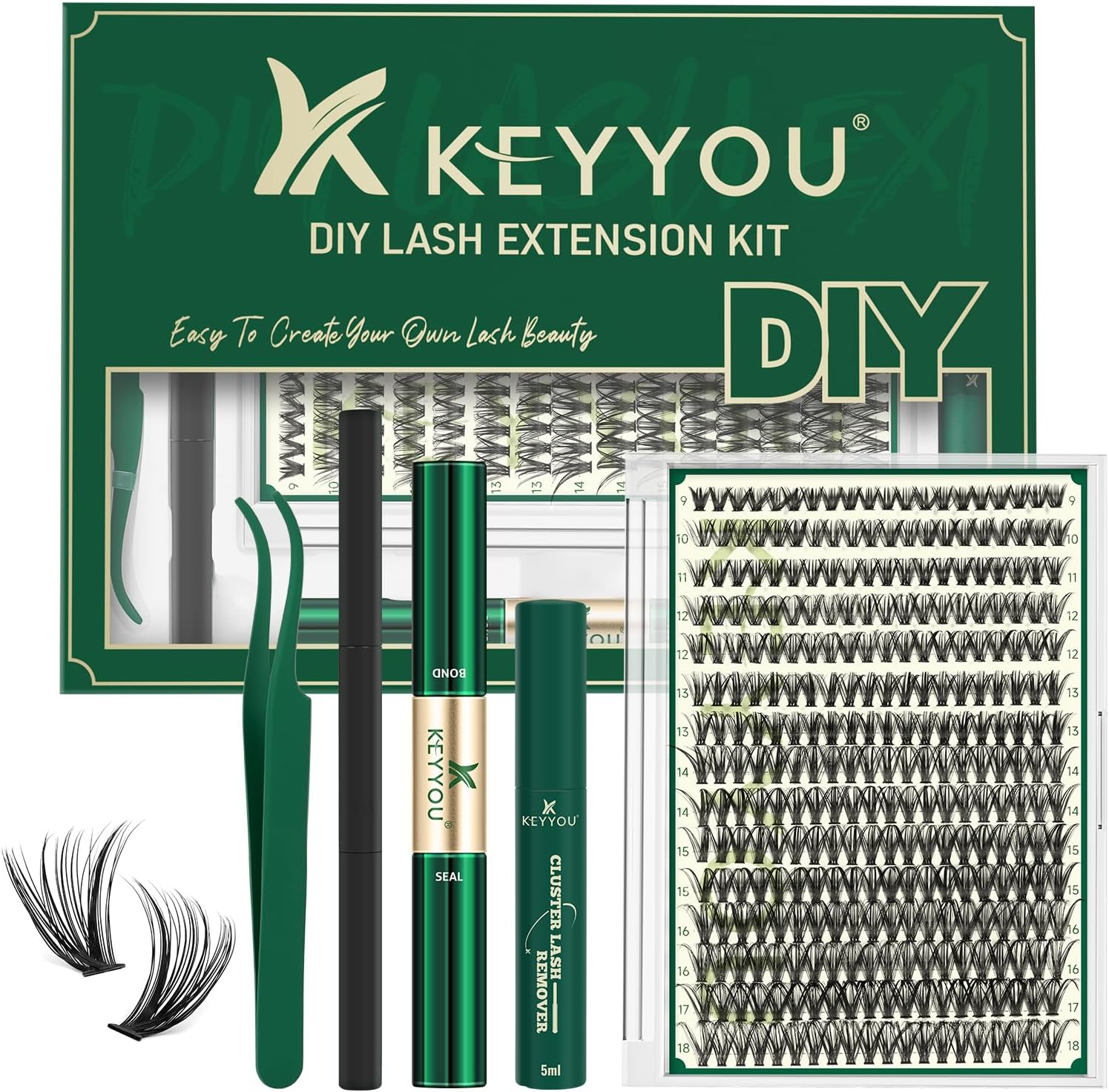 Keyyou DIY lash extension kit with 300 pieces and tools.