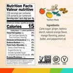 Back packaging of Say Good Chimes Ginger Chews showing the complete nutritional facts and all-natural vegan ingredient list.
