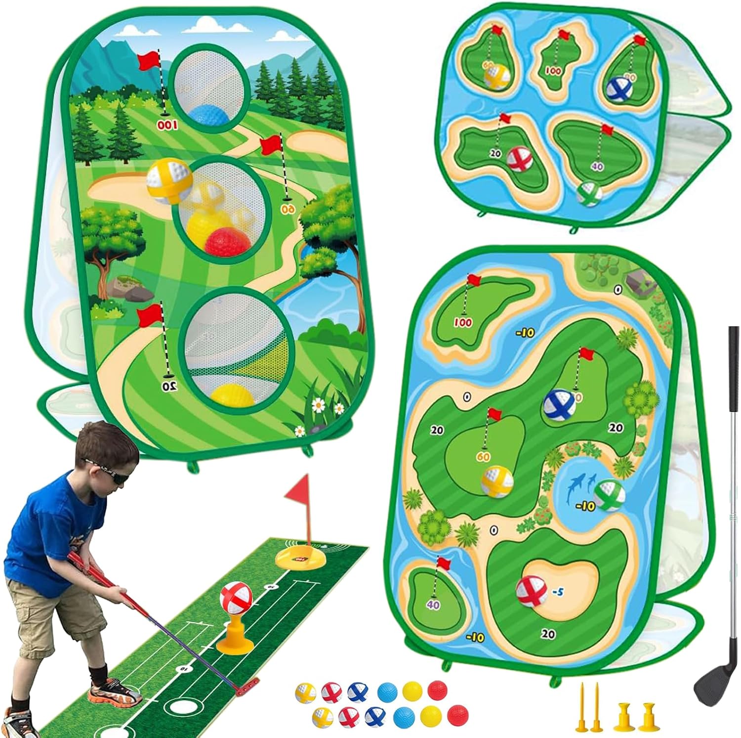 YSZZYSM 4-In-1 Kids Sticky Golf Games Set front view