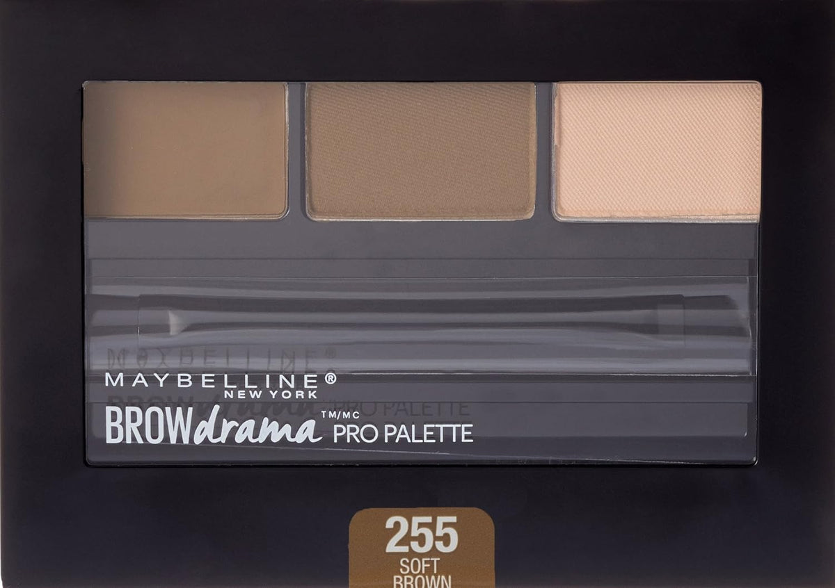 Maybelline Brow Drama Pro Palette open showing wax powder and highlighter