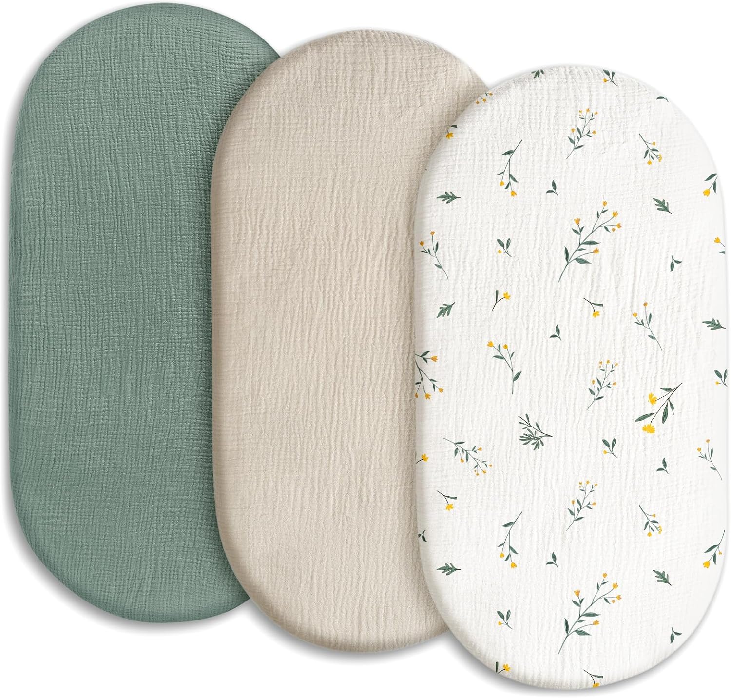 Gllquen Baby muslin bassinet sheets 3 pack front view
