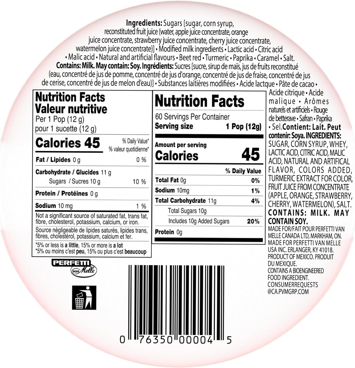 Sixty count Chupa Chups lollipop tub containing assorted flavors