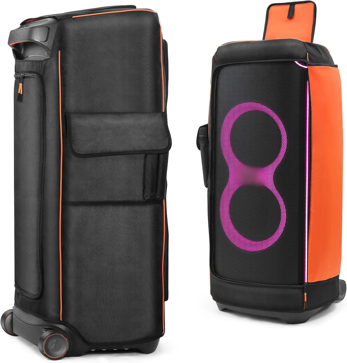 LEFOR·Z speaker case front view showing black and orange protective cover on speaker