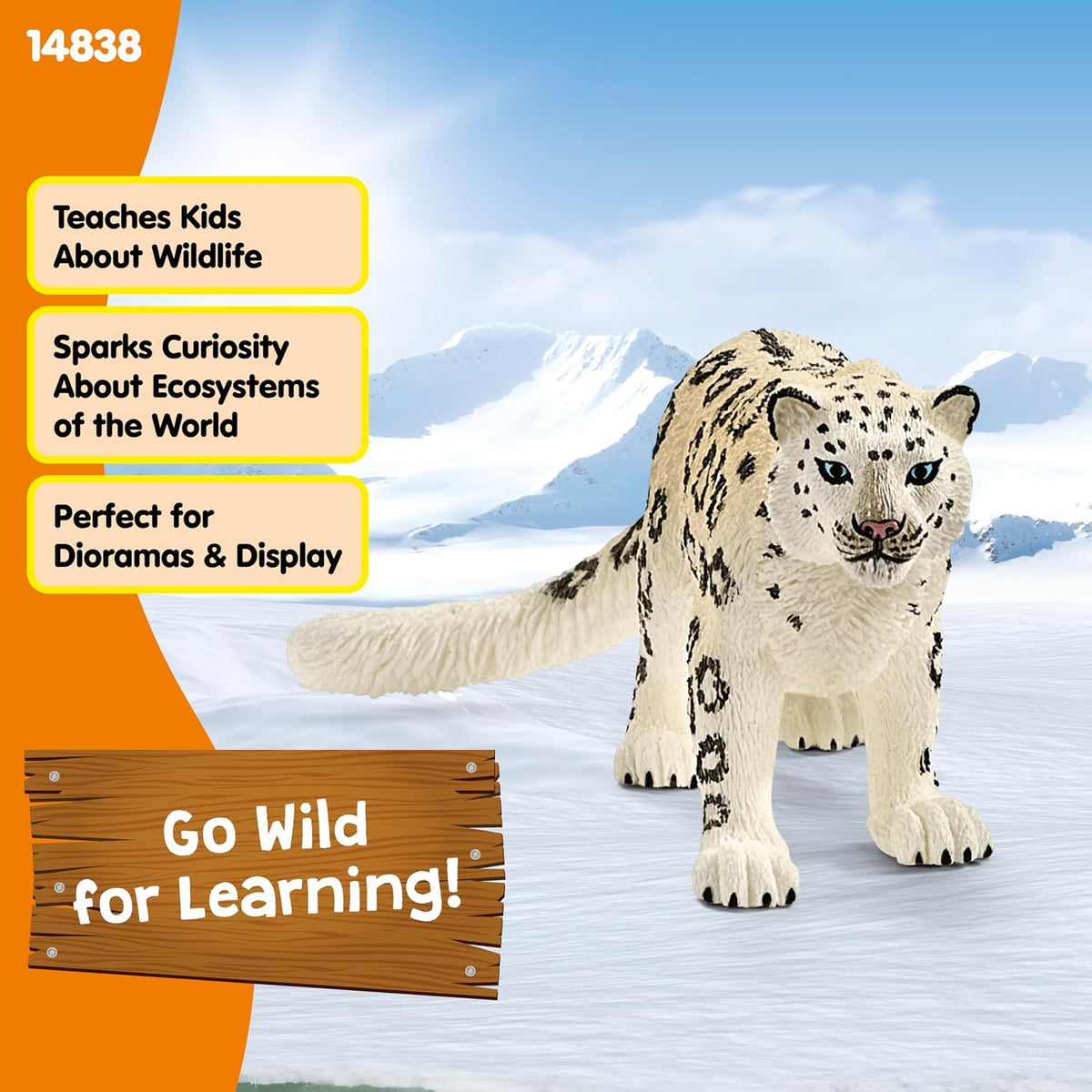 Schleich snow leopard miniature toy top angle view