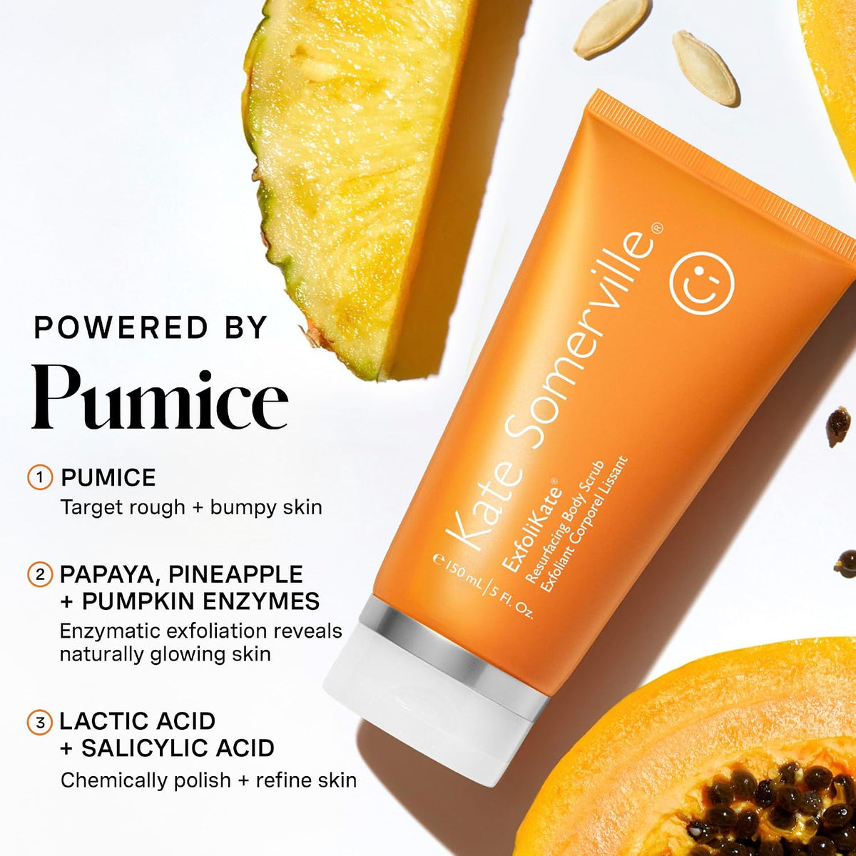 Kate Somerville triple action body polish texture demonstration on wet skin