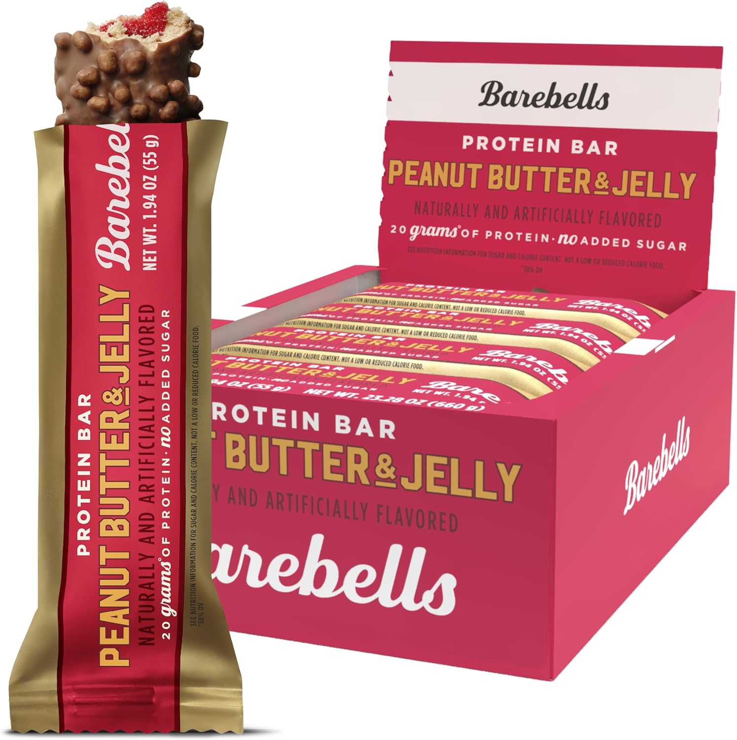 Barebells Peanut Butter and Jelly protein bar 12 count pack front view