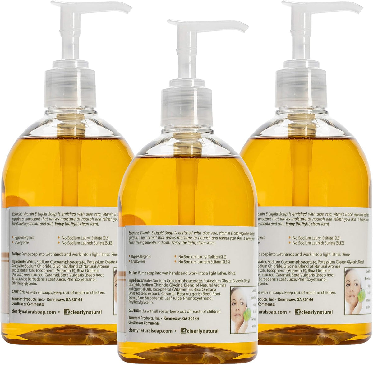 Clearly Natural Vitamin E hand soap pump dispenser close up