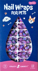 Feather pattern pet nail polish strips applied on dog claws close up