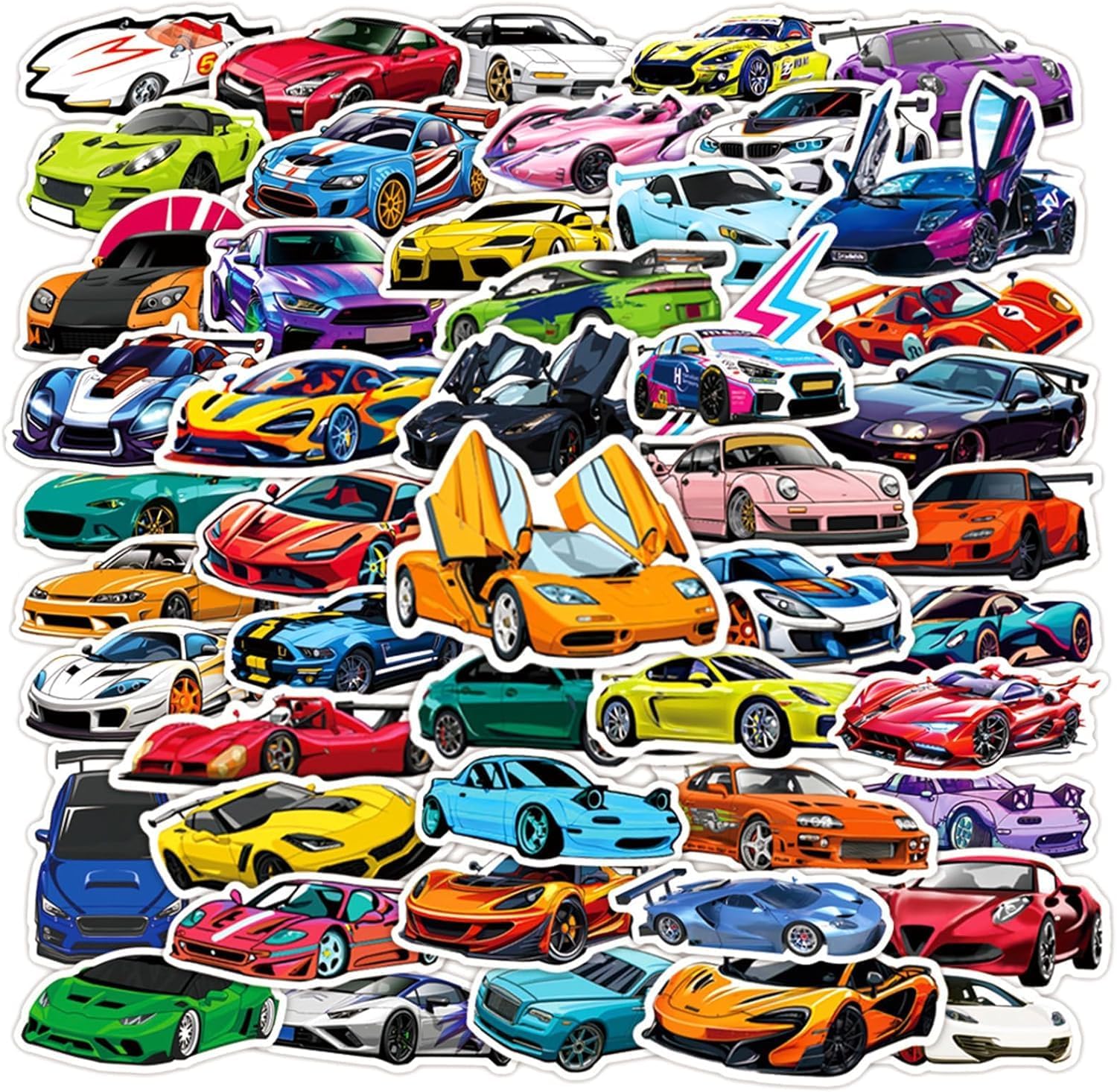 Aoinqx 50 pieces super car sticker set front view