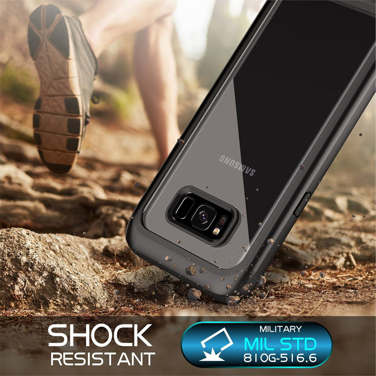 Singdo Samsung Galaxy S8 case with kickstand deployed for media viewing